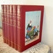 red childrens books - the bookshelf for boy's and girl's - 1955 vintage - illustrated activity books - shabby chic cottage decor