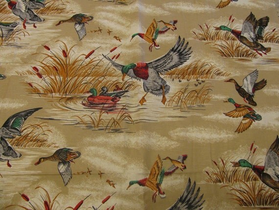 Vintage Duck Cattail Flannel Cotton Fabric almost 2 1/4 yds