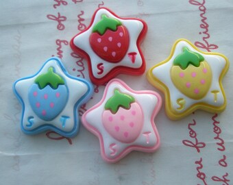 sale Chunky Star with Strawberry on top cabochons 4pcs SET B (ST)