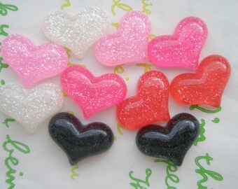 Glitter Heart cabochon Set 10pcs Size S