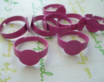PAINTED Adjustable rings with blank 10mm pad 8 rings Dark Pink