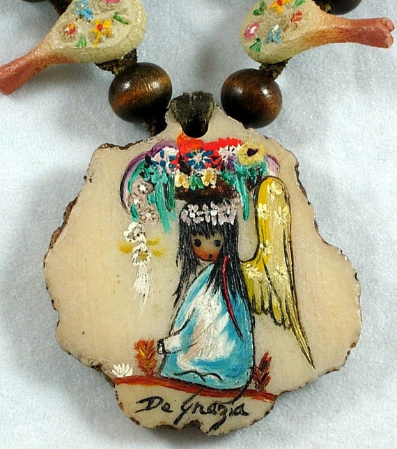 Vintage De Grazia Signed Art Squash Blossom NECKLACE Angel