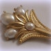 Park Lane Art Nouveau Style Triad Flower Pin with Elegant Pearl Cabochons Satin Gold Lily