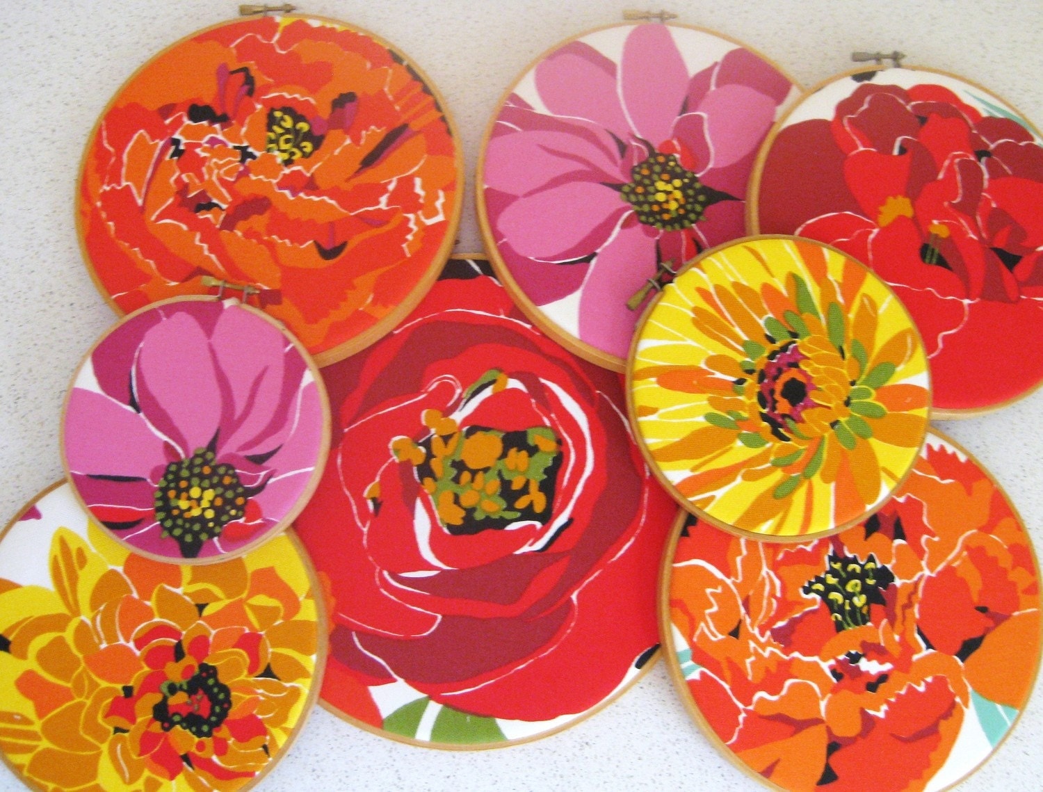 Embroidery Hoop Wall Art Large Floral Set of 8 by DesignsByNancyT