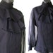 70s Black with Ruffled Bib Sheer Blouse XS S
