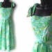 70s 80s Sundress Blue with Yellow White and Green Floral Print Dress S M