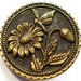 Butterfly & Daisy, Large Antique button-Metal picture button insect and flowers.