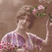 Edwardian French postcard, Lovely lady with flowers, paper ephemera.