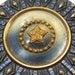 Victorian STAR button, Large antique brass & celluloid with navy tinting.