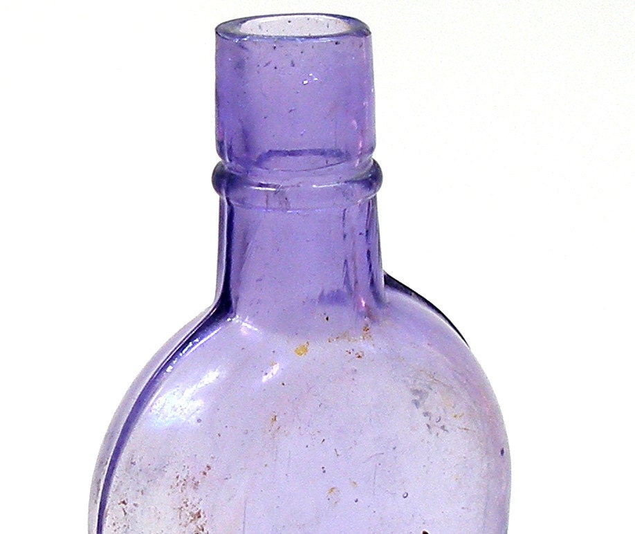 1800s Amethyst glass flask Antique purple glass bottle