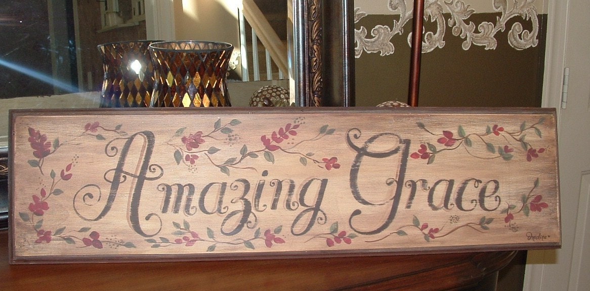 AMAZING GRACE WOODEN PLAQUE WALL HANGING by OndinesCreations