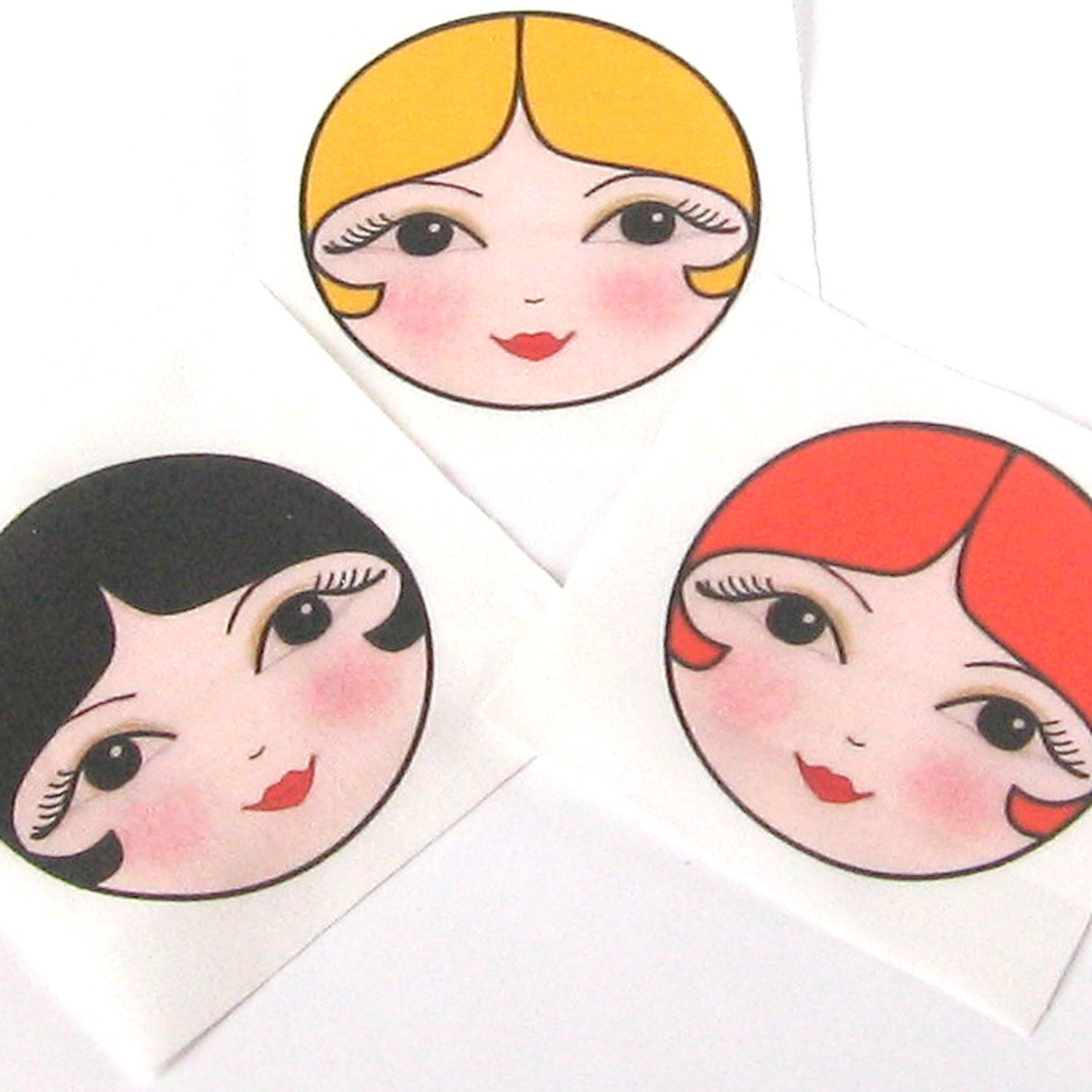 Applique IRON ON Russian Matryoshka doll faces set of 4