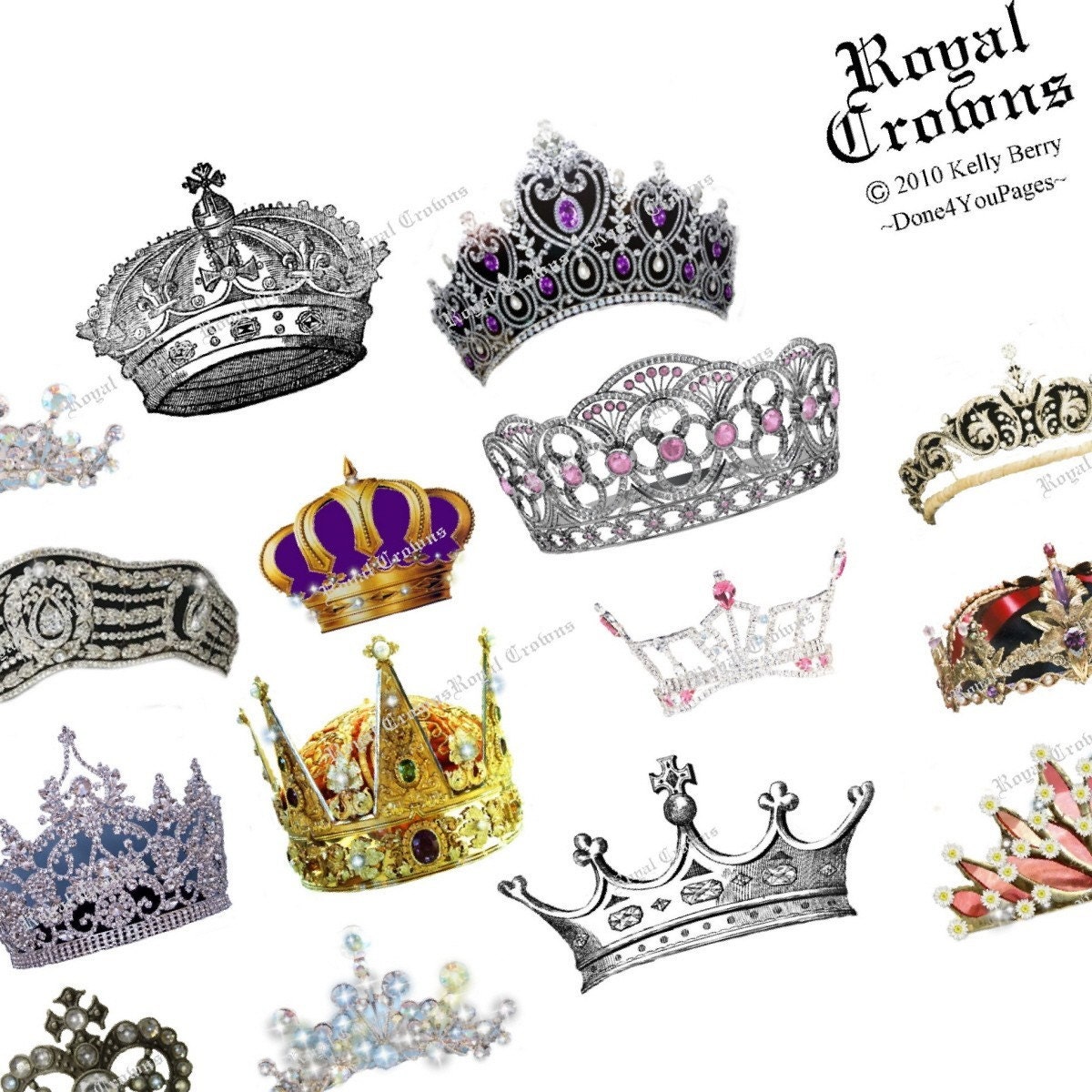 ROYAL CROWNS Digital Collage Sheet Images for ACEO