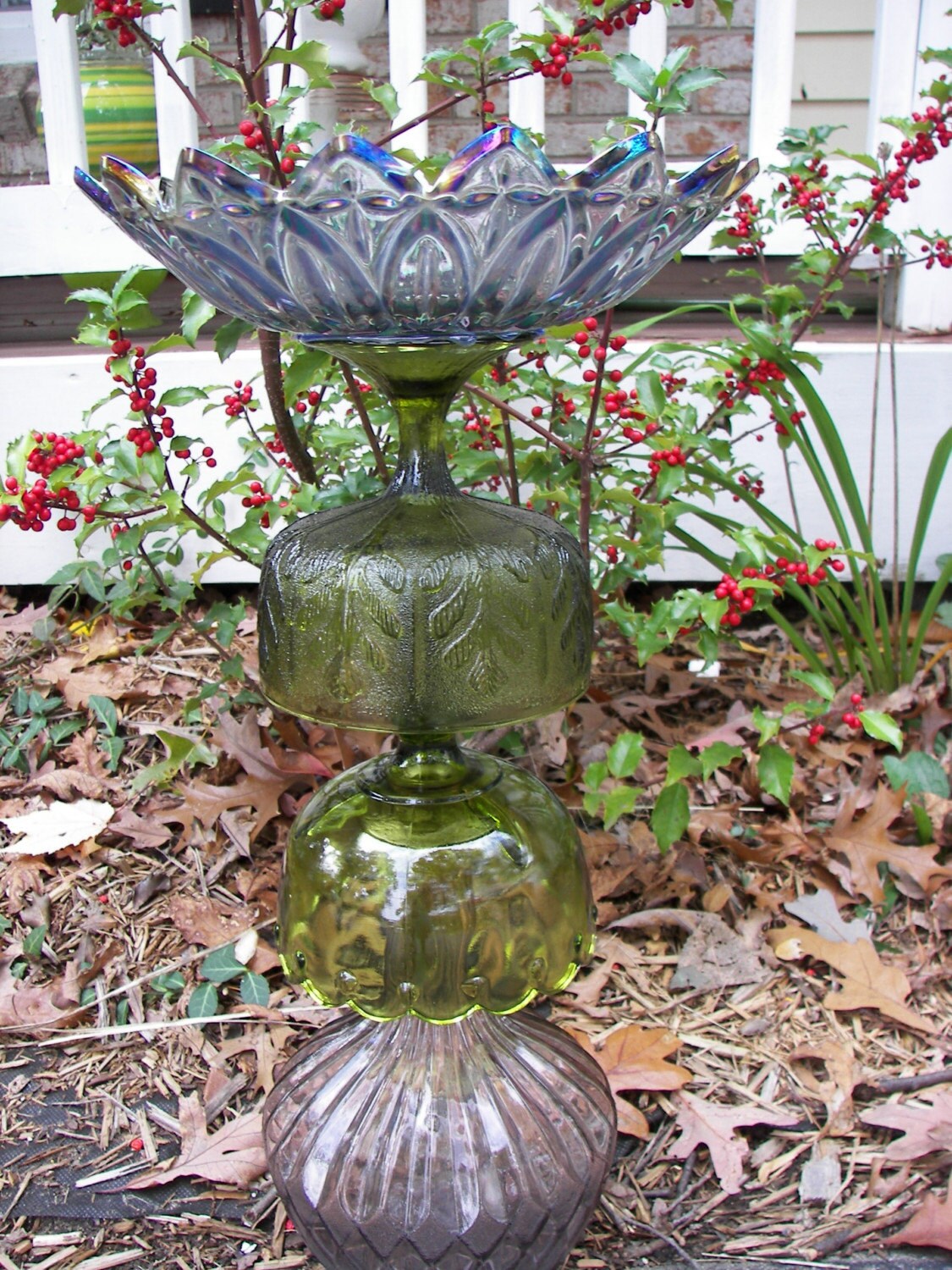 Purple and Green Glass Bird Bath