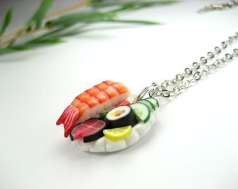 Ebi Sushi Necklace - Sushi Jewelry , Food Jewelry, food necklace, Japanese, sushi plate, unique gifts, sushi costume, sushi gifts