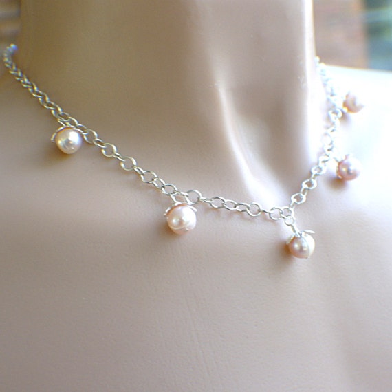 Items similar to Flower buds pink pearl blossom necklace sterling ...