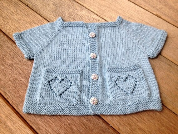 Knitting Pattern for Sweet heart Top Down Baby Cardigan heart