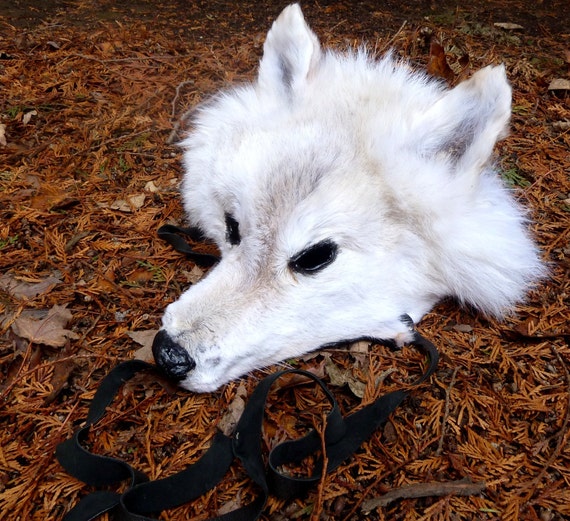 Arctic wolf mask headdress Real white Arctic wolf fur totem
