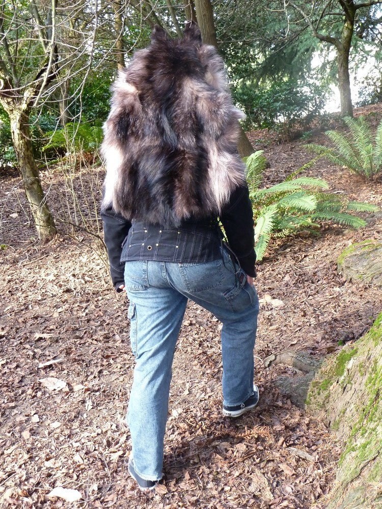 RESERVED Wolf hood/cape headdress real wolf fur totem dance