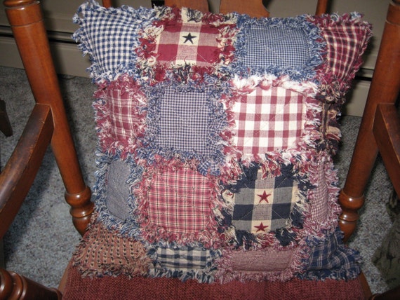 Rag Quilt Throw Pillow Patchwork Americana Homespun 16 Inch