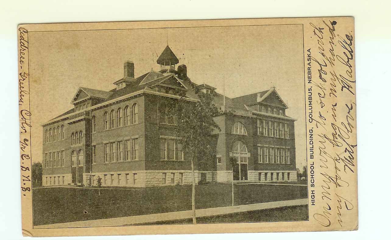 Postcard Columbus Nebraska NE High School Building 1906