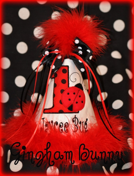 NEW DESIGN,  Ladybug First  Birthday Hat, (Any Number) You Choose Colors, by Gingham Bunny Embroidery