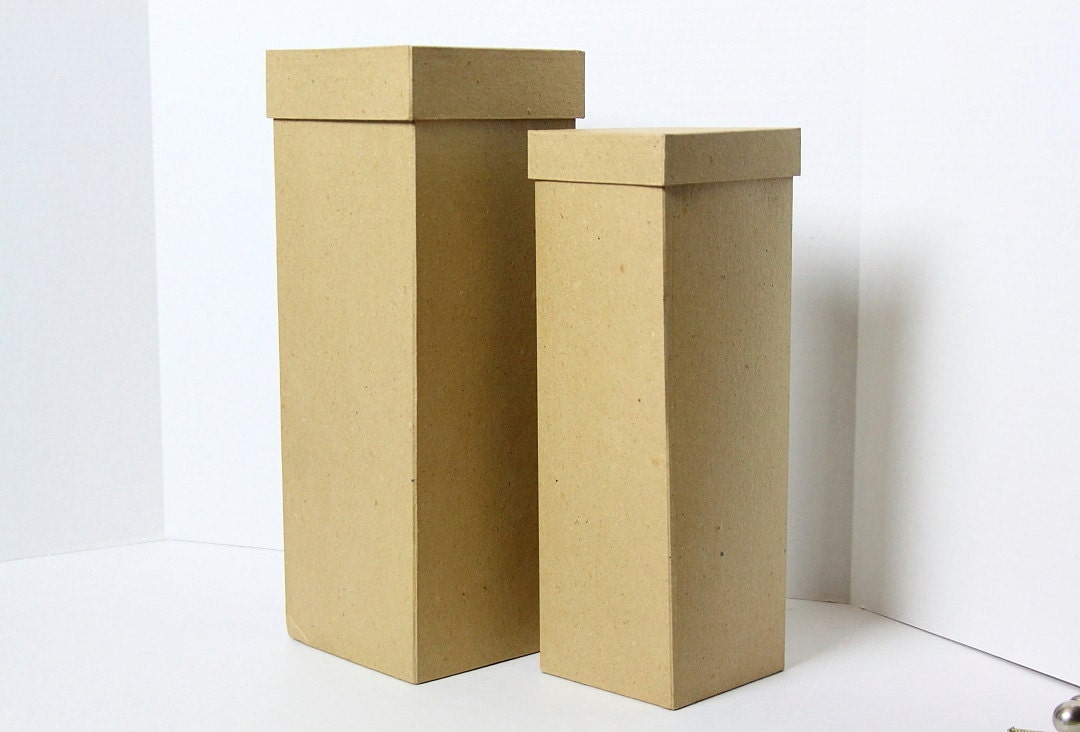 Set 2 Tall Square Paper Mache Boxes Unfinished