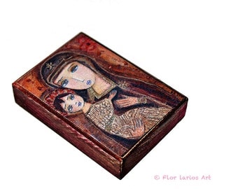 Be the Change Madonna- ACEO Giclee print mounted on Wood (2.5 x 3.5 inches) Folk Art by FLOR LARIOS