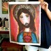 Sacred Heart of Jesus - Large Print on Fabric from Original Painting (16 x 20 inches) by FLOR LARIOS
