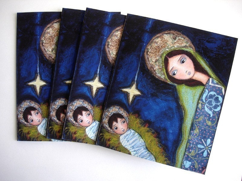 Nativity Star Holiday Cards Pack of 4 Folk Art by FlorLarios