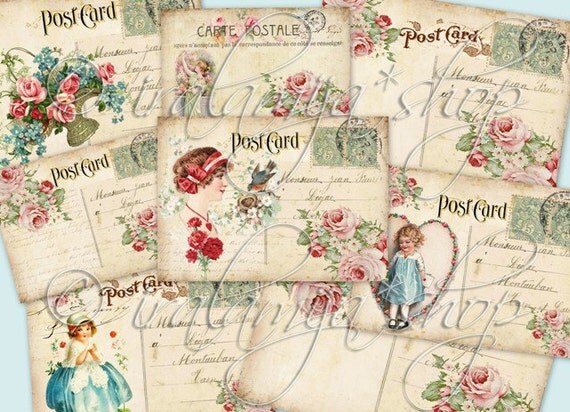 VINTAGE POSTCARDS collage Digital Images printable download