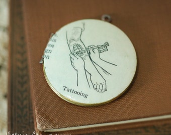 Tattooing Locket Necklace, Vintage Dictionary Illustration - Ready to Ship