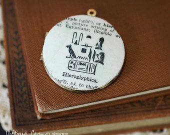 Hieroglyphics Locket Necklace, Vintage Dictionary Illustration, Egypt - Ready to Ship