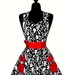 Womens Damask Sweetheart Neckline "Parisian" Apron - Sexy in Elegant Black and White with Red SARAH Full Apron
