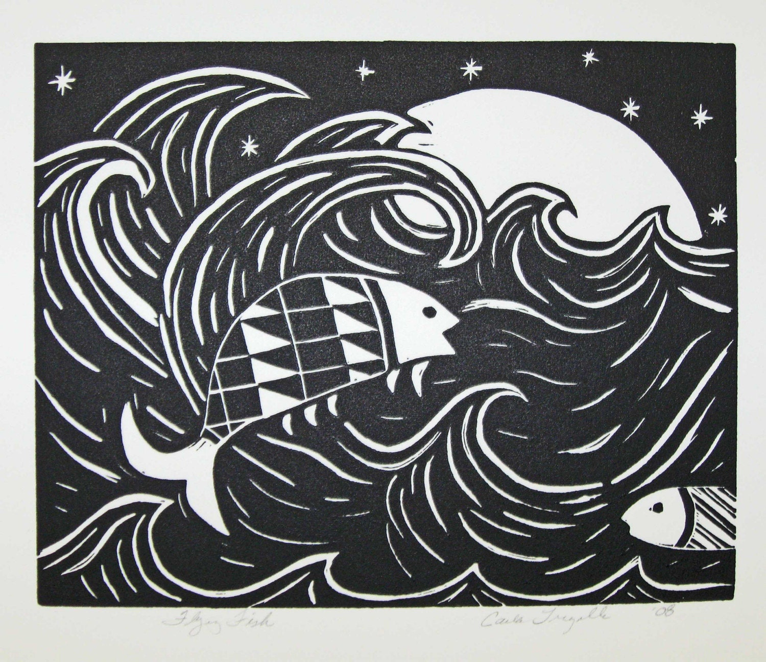 Flying Fish Original Linocut Print