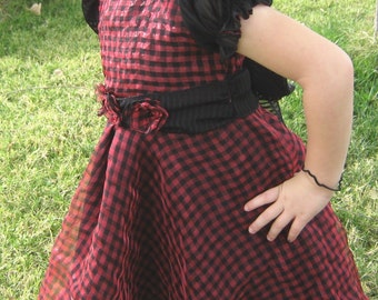 TWIRL DRESS-Size 4 - Sheer Black and Red Check