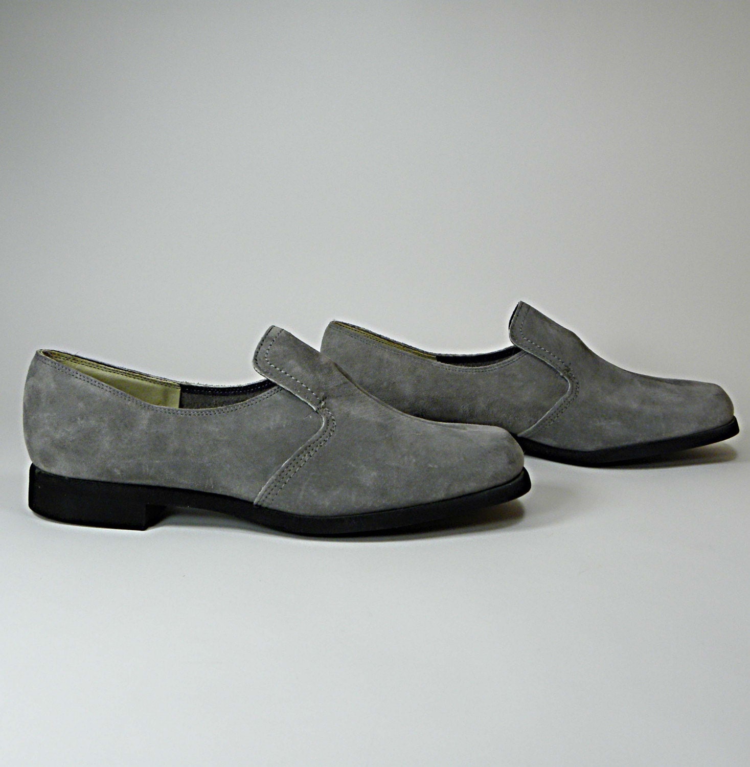 gray suede loafers . 1960s vintage Hush Puppy by jetsetvintage