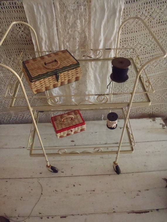 Vintage Metal and Glass Tea Cart from the 1940s