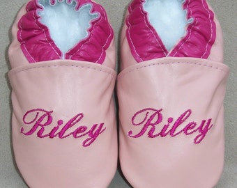 Monogrammed soft sole leather baby shoes