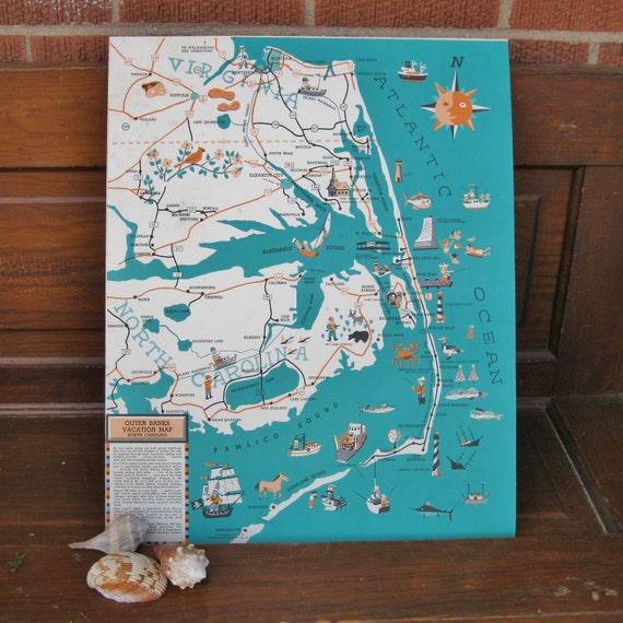 Vintage Map of Outer Banks by tracinicole on Etsy