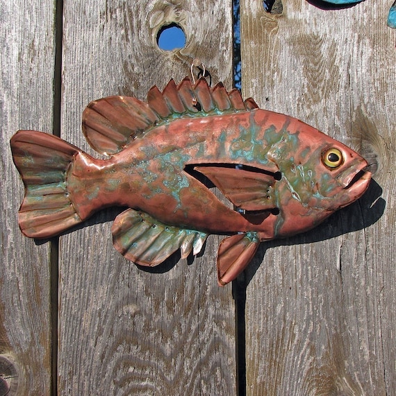 CUSTOM for you copper fish sculpture with glass eye