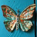 Copper Butterfly Ornament or Pendant - with red-orange accents and turquoise blue-green patina - OOAK