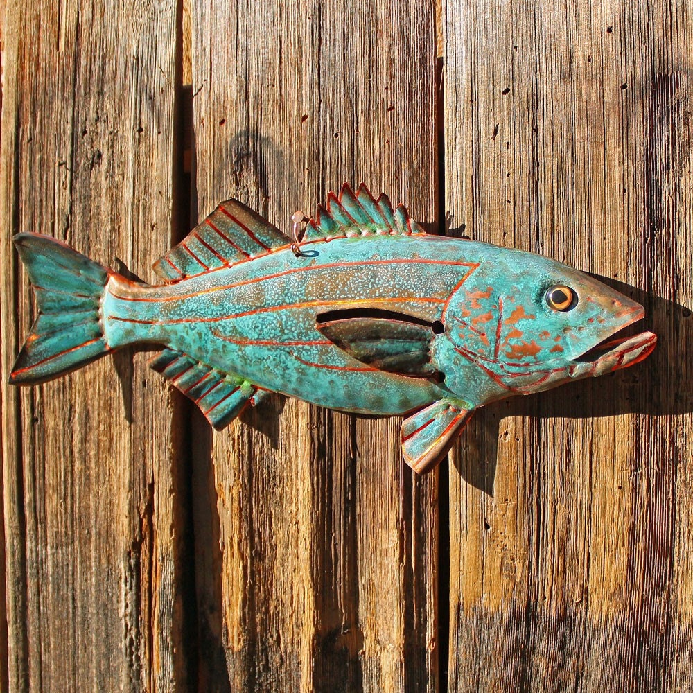 CUSTOM for you copper fish sculpture with glass eye