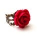 Raspberry Red Filigree Cabochon Rose Ring, Valentines Day