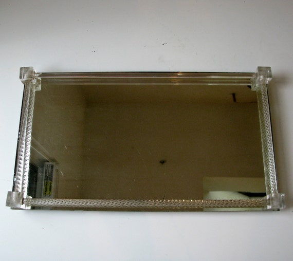 Mirror and Cut Glass Vanity Tray Perfume Tray Jewelry