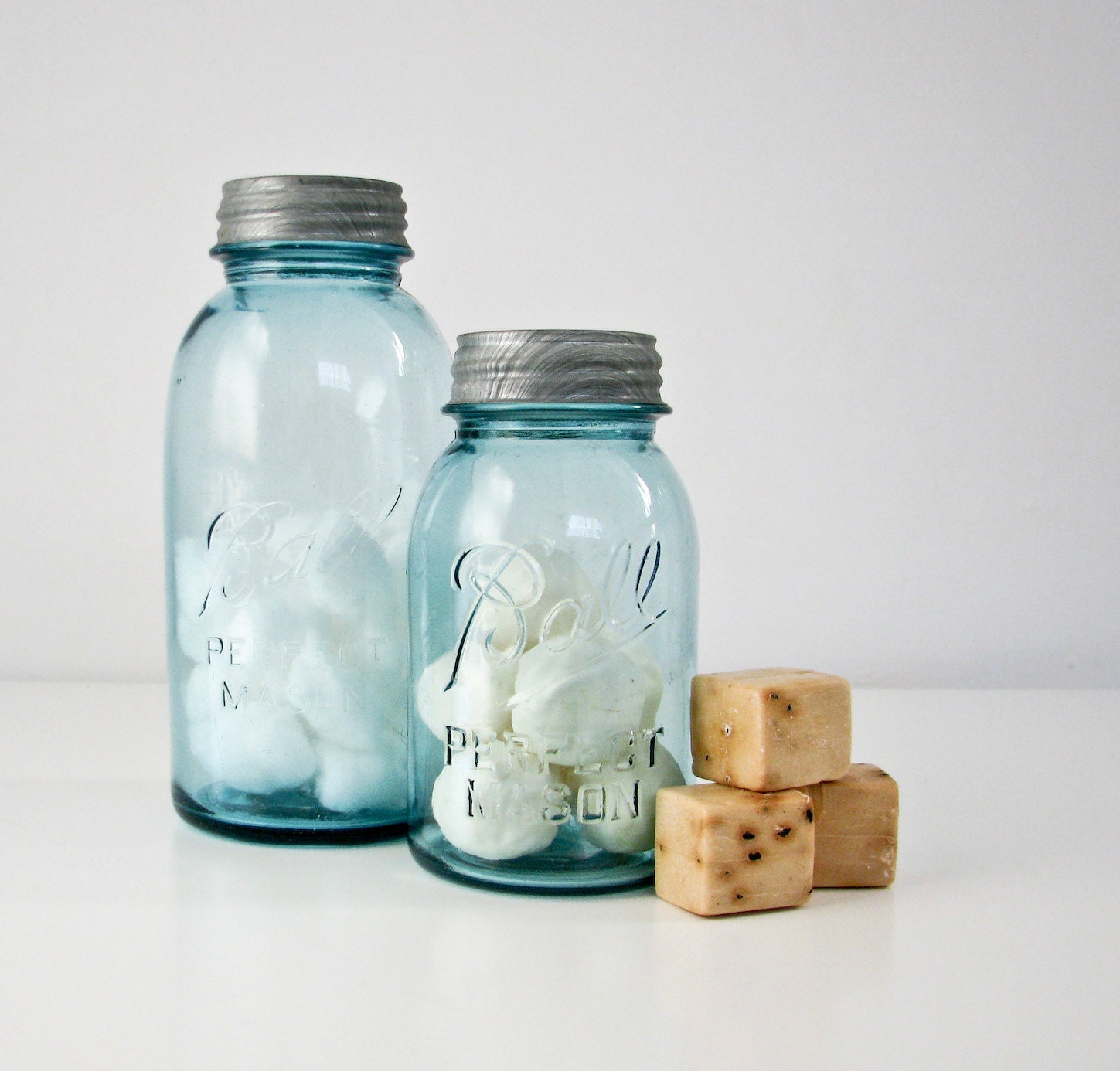 Vintage Aqua Mason Jars Zinc Lids Small and Large