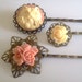 Peachy Pink Persian Cat Garden Floral Filigree Antique Brass Bobby Pin Set Formal Chic Roses Regency Wedding EGL EGA Everday
