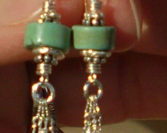 A Long Walk - Turquoise and Silver Tassle Earrings