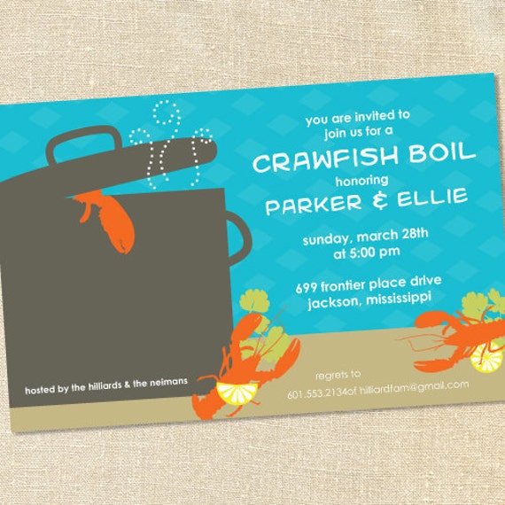 Sweet Wishes Turquoise Crawfish Boil Shower Party Invitations - PRINTED - Digital File Also Available Il_570xn