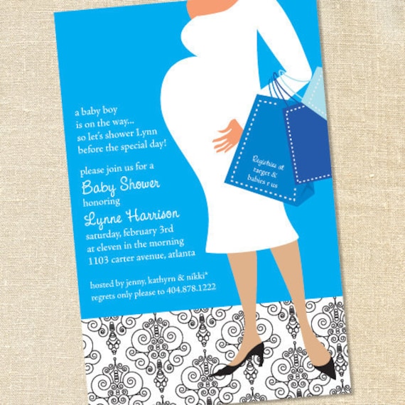 Sweet Wishes Hip Mama Baby Bump Shower Invitations - PRINTED - Digital File Also Available Il_570xn